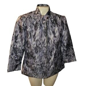 CHICOS Metallic Print Zipper‎ Jacket M momcore grandmacore lightweight designer